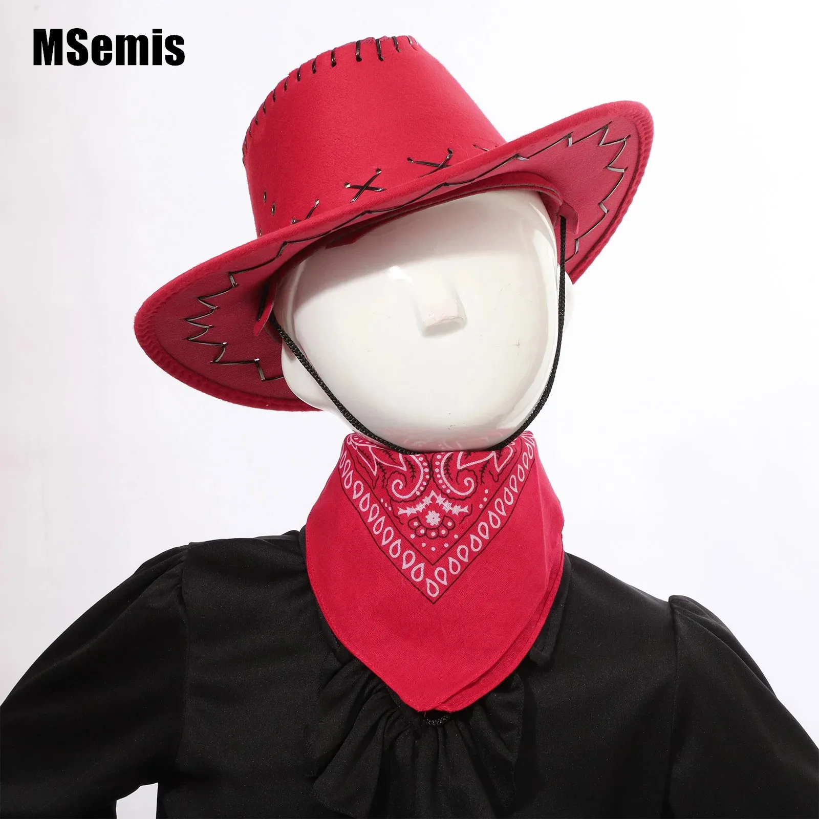

Boys And Girls Unisex Western Cowboy Set Cowgirl Hat Halloween Felt Drawstring Cowboy with Paisley Bandana for Carnival