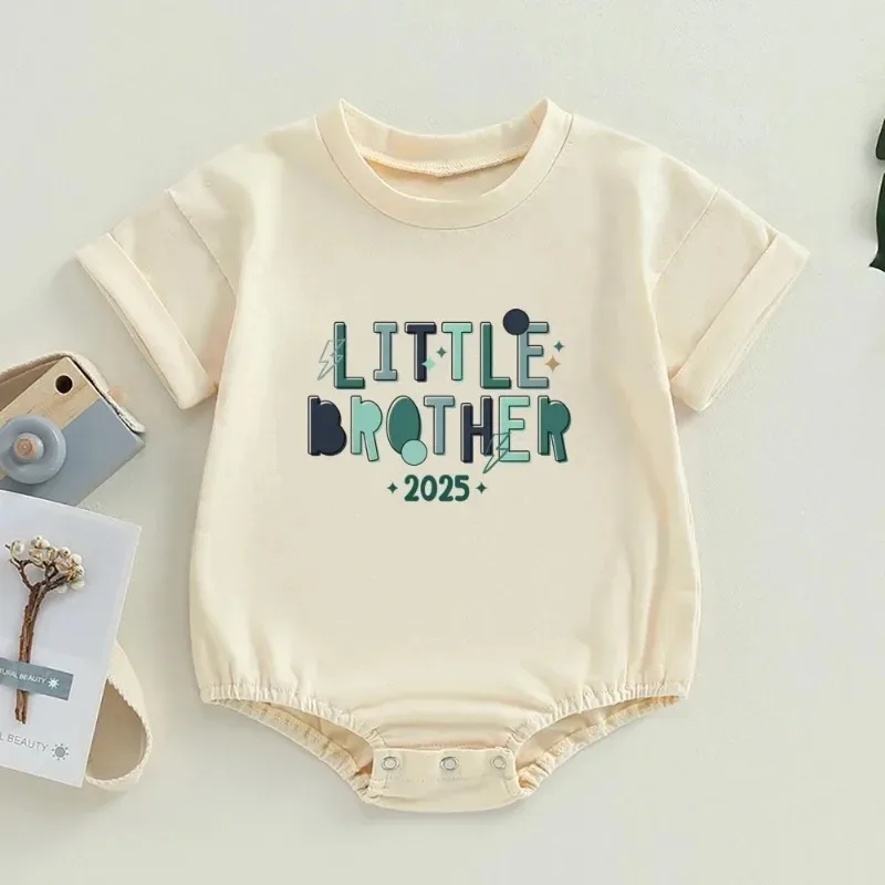 Big/Little Brother 2025 Print Family Matching Outfit Casual Retro Brother Outfits Kids Tshirt+Baby Romper Summer Fashion Clothes