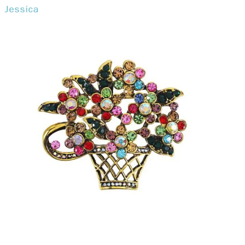 ♥ حجر الراين سلة للزهور دبابيس المرأة البدلة العصرية اكسسوارات الصدر زهرة بروش المجوهرات