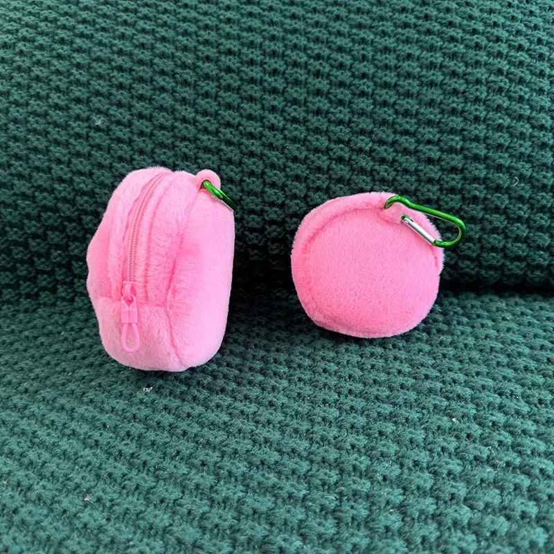 Pink Polka Dot Cute Plush Portable Wallet Mini Coin Purse Earphone Cable Organiser Coin Pouch Cake-Shaped Storage Bag