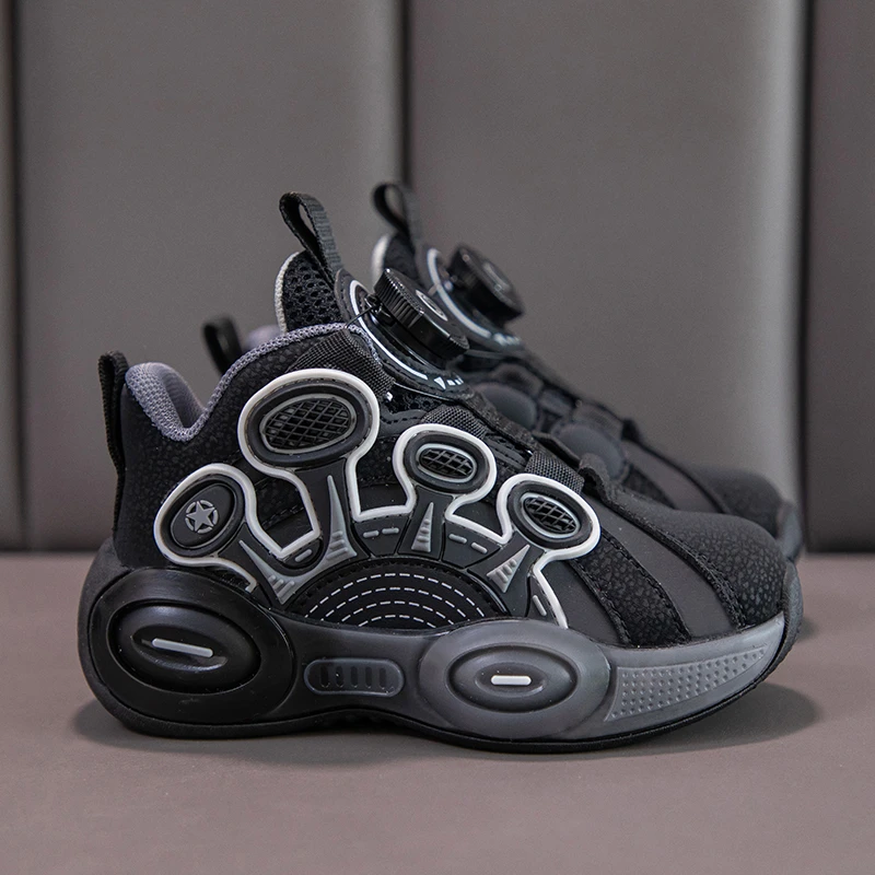 

Детские баскетбольные кроссовки, осенние модные удобные кроссовки, мягкая подошва, противоскользящая уличная спортивная обувь с вращающейся пряжкой для детей