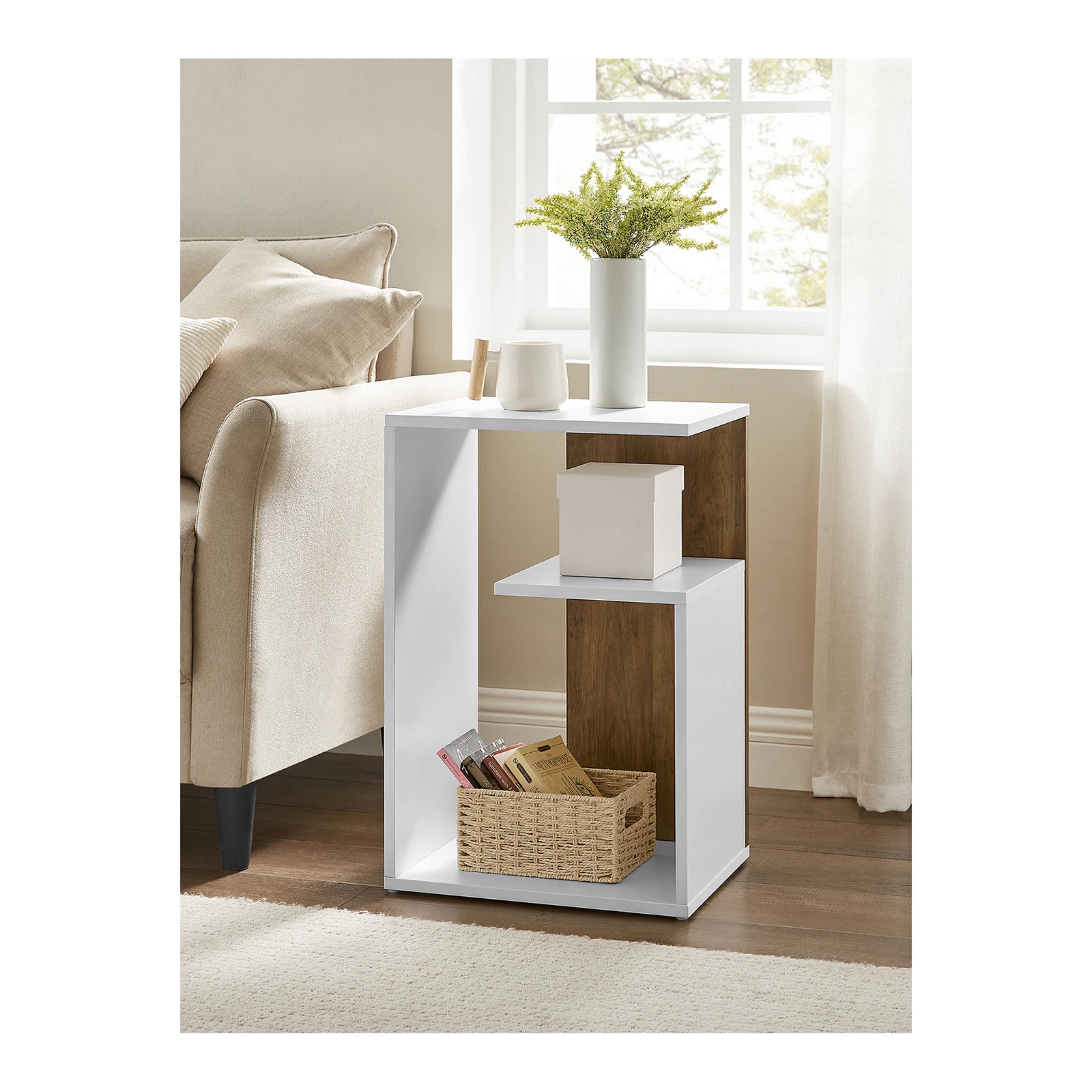 VASAGLE Side Table: Bedside Table with Open Storage. Vertical or Horizontal Use. Modern Design. 30 x 40 x 60 cm.