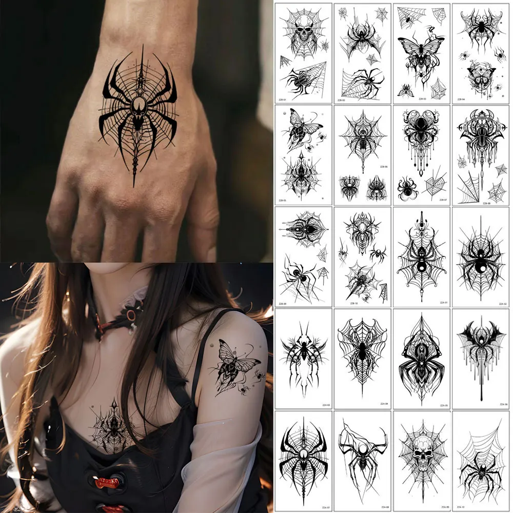 

10 листов паутина, татуировки на тело, наклейки, черный стиль, макияж для тела, водостойкая временная татуировка, поддельная татуировка на Хэллоуин