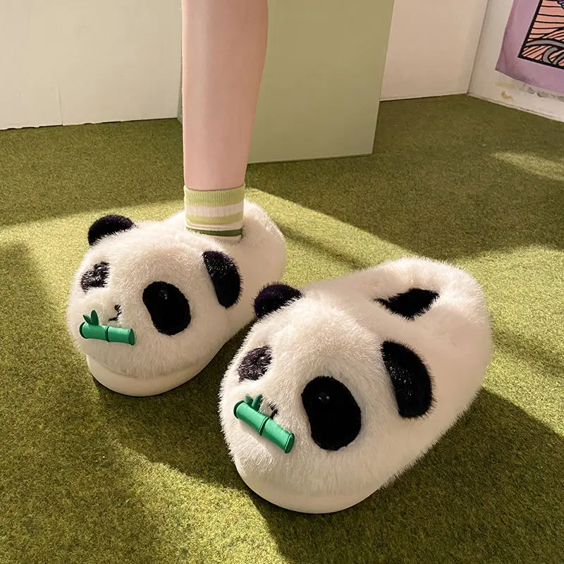 New cuddly panda shoes women's winter loafers slides slippers woman fluffy slip on shoes ladies animal warm fuzzy home slippers