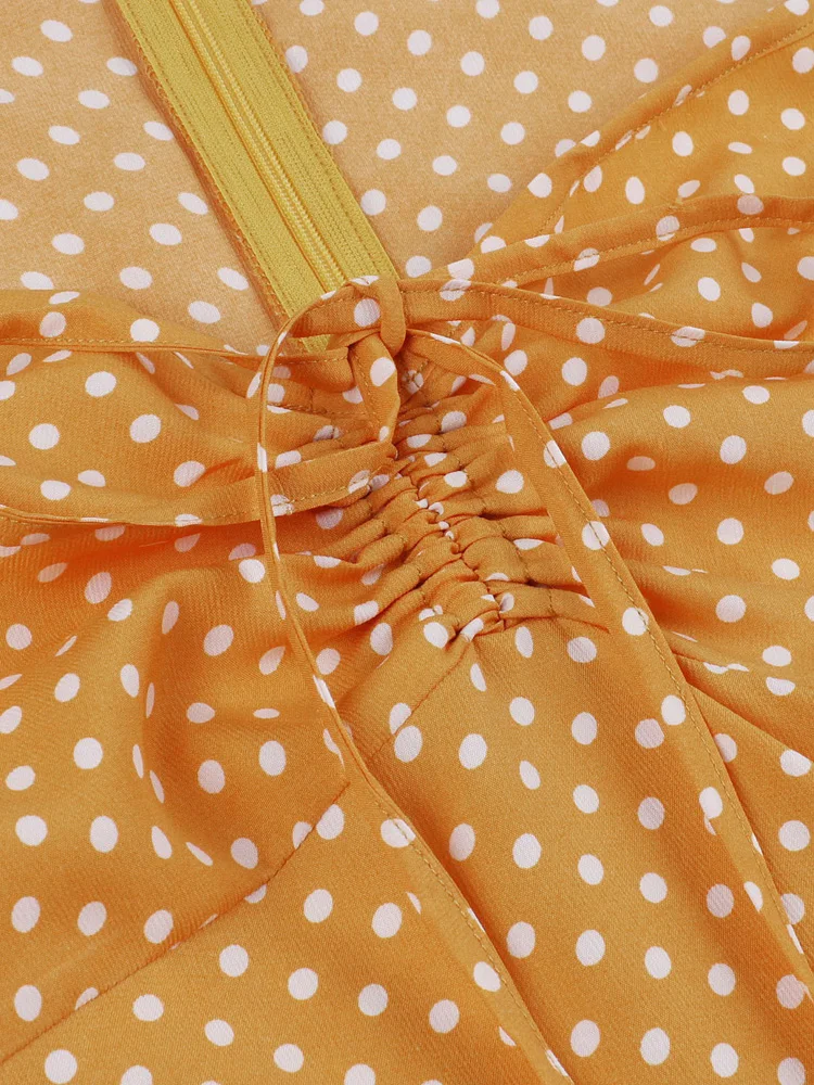 brown and yellow polka dot dress Luna Dress with Polka Dots in Brown/Yellow – Love it Loan it main image 1