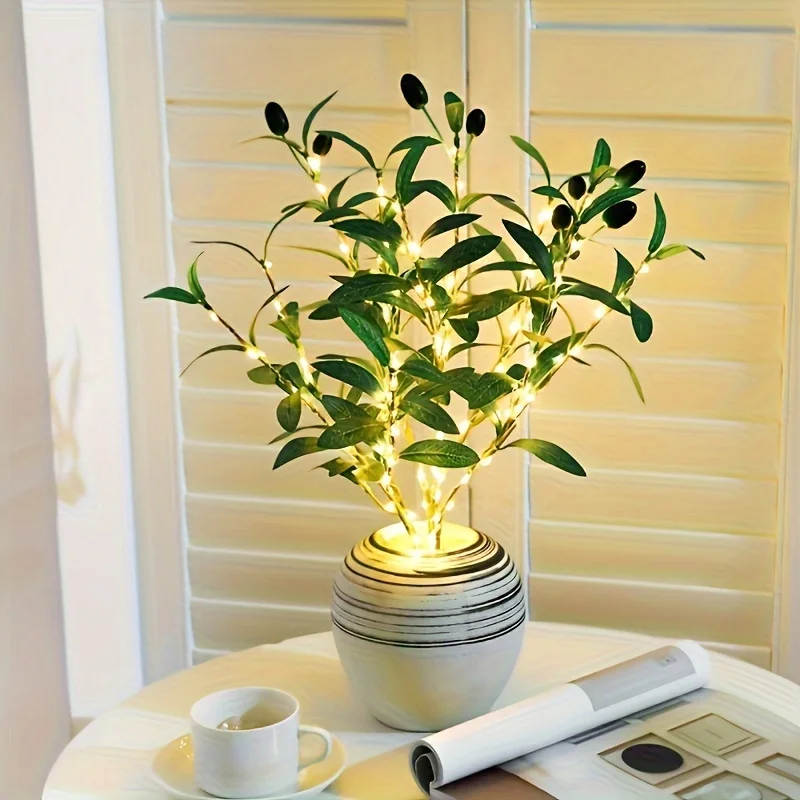Guirnaldas de ramas de olivo LED, ramita de plástico floral decorativa para el hogar, Navidad, Halloween, cafetería, jarrón y decoración de mesa