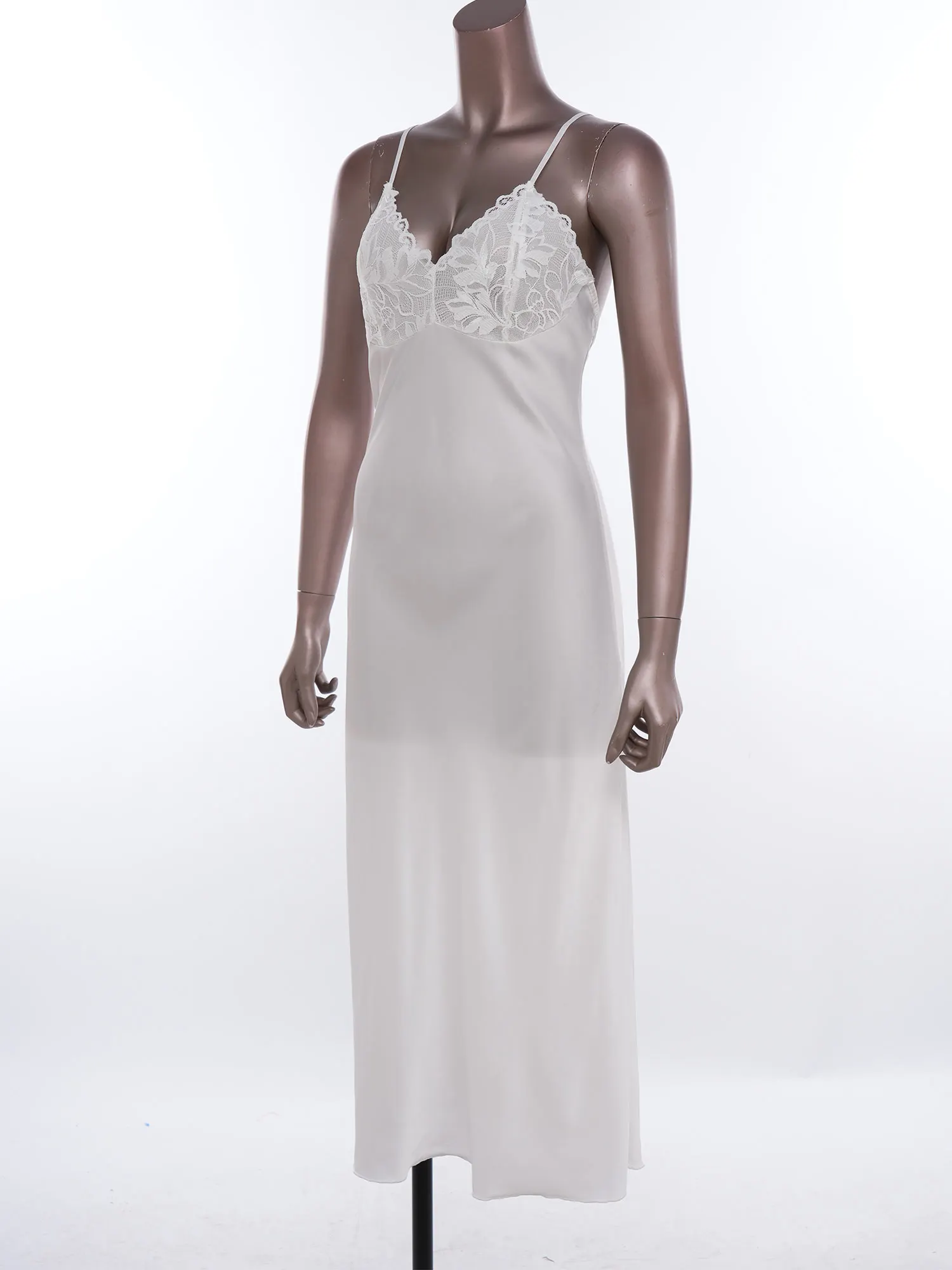 

Женский комплект: платье-комбинация с открытой спиной и длинный сетчатый халат с цветочным кружевом и поясом для невесты на свадебную ночь