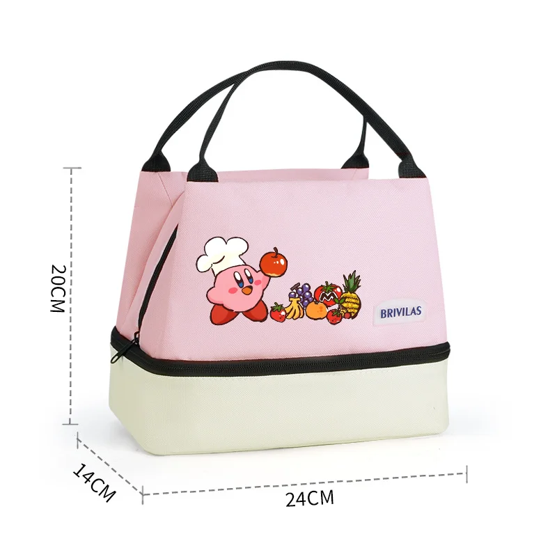 Star Kirbys Lunch Bags Kawaii Anime Color-Blocked Insulated Ice Handbag Fashion Women Office School Picnic Pink Bento Pouch Gift view 5