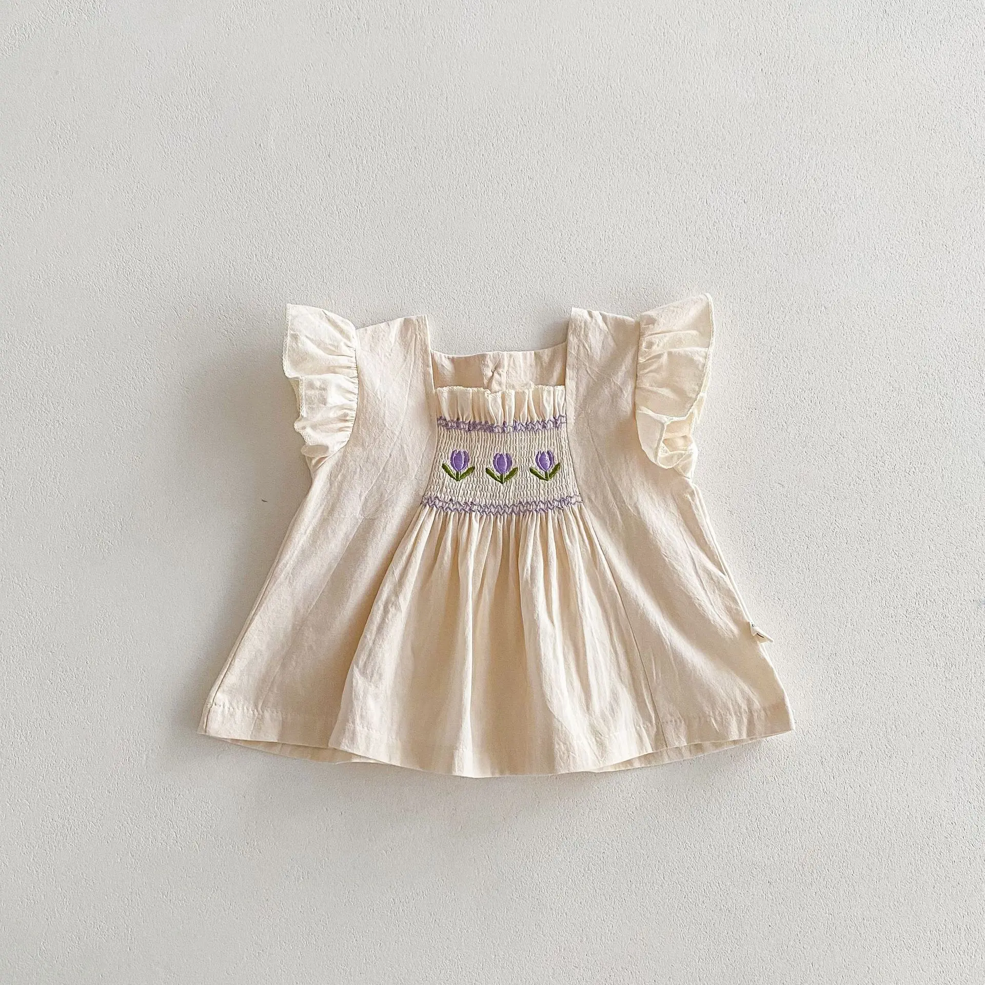 MILANCEL-Conjunto de ropa para niñas pequeñas, traje con bordado de tulipanes, Camiseta con volantes y pantalones cortos, 2 piezas, verano 2024
