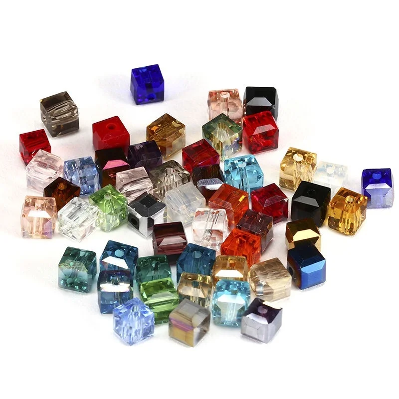 2MM/6MM/8MM Crystal Glass Beads Accessories For Jewelry Making, Square Shape Crystal Cube Glass Beads