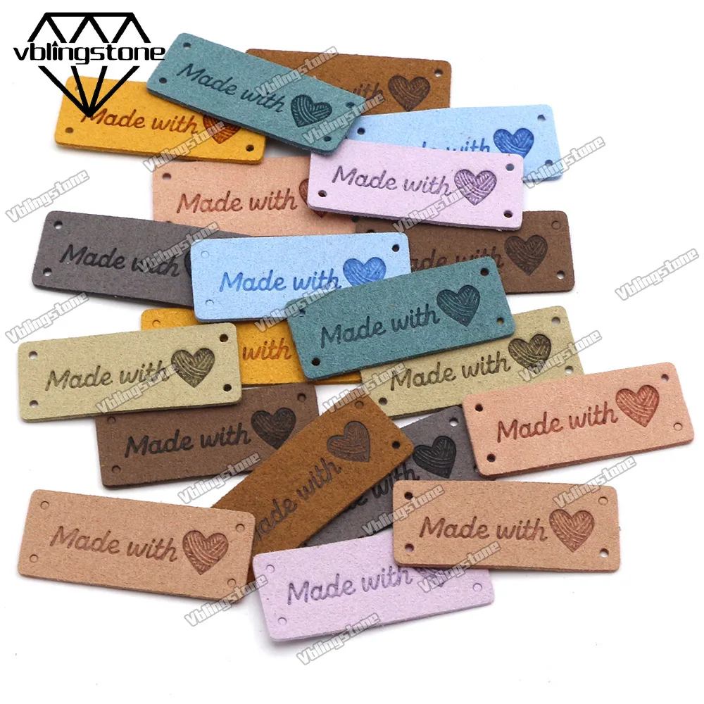 20Pcs Labels Tags Handmade Leather Labels DIY Hats Bags Hand Made With Love Tags Sewing Labels 2x5CM Garment Accessories