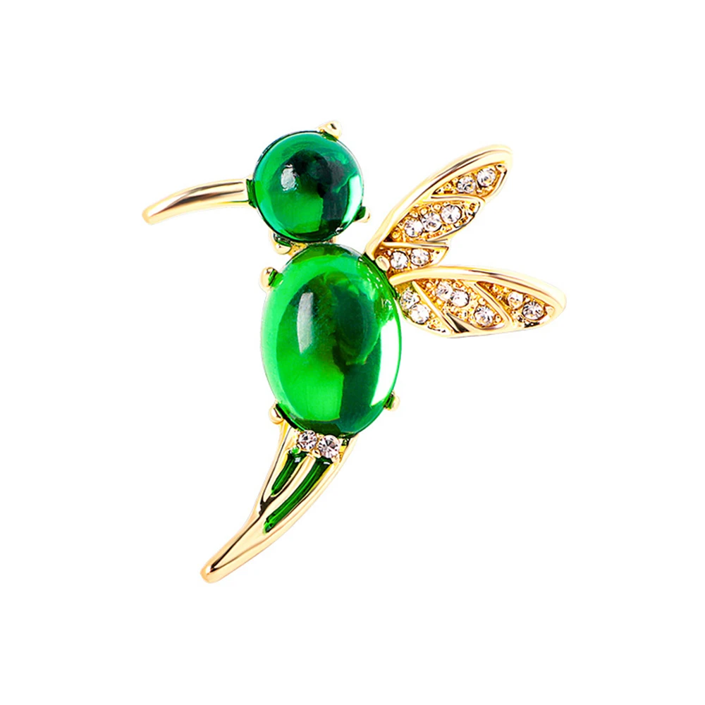 

Green Crystal Trendy Hummingbird Brooches for Women Luxury Design Casual Rhinestone Beauty Animal Brooch Pins Birthday Gifts