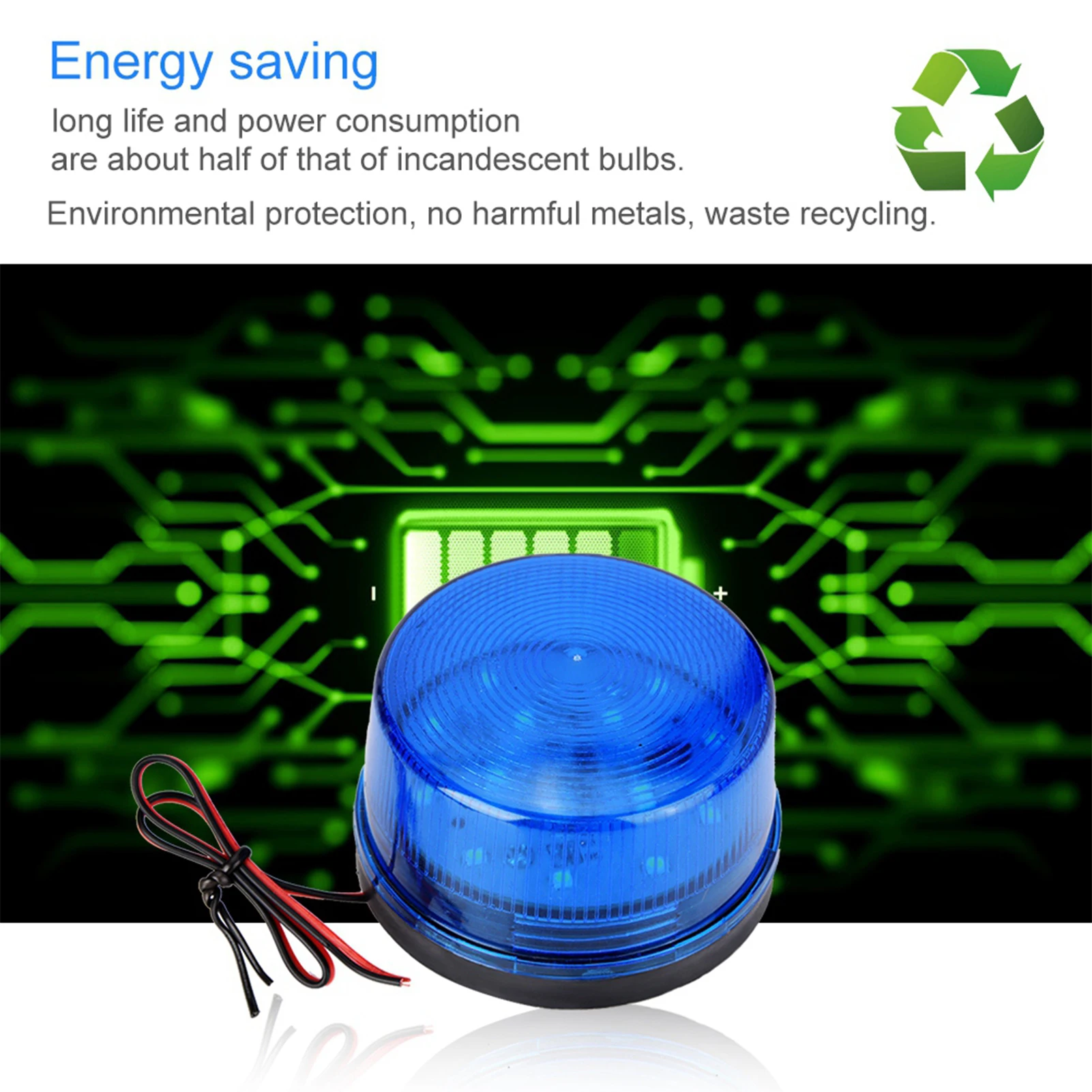DC9-12V Blue LED Strobe Beacon Emergency Alarm Warning Signal Flashing Light Without Sound Security Alarm Light
