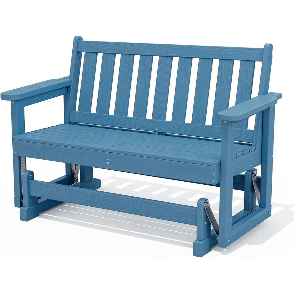 

2 Person Patio Glider Rocking Chair, Weather-Resistant HDPE Swing Bench for Outdoor Porch or Garden, Navy