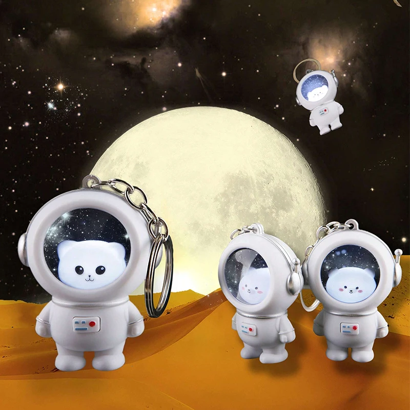 Cute Cartoon Spaceman Light Glowing Keychain Sunset Light Luminous Keychain Female Space Astronaut Couple Key Chain Bag Hanging