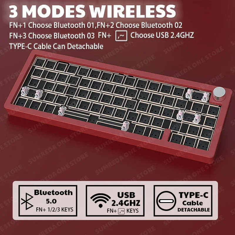 Imagem -05 - Mini Kit de Teclado Mecânico Personalizado sem Fio de Alumínio Cobra Negra Bluetooth Jogos com Fio Rgb Hotswap Al65 2.4g