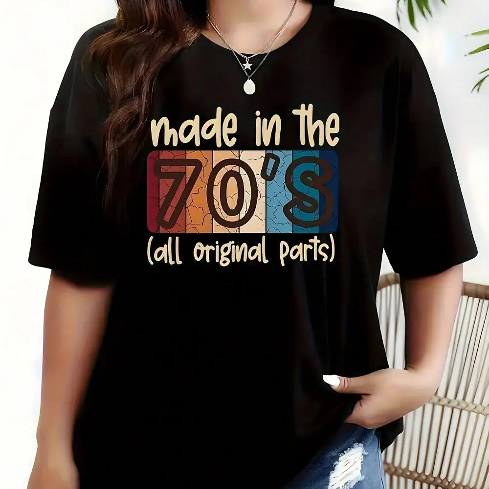 70s Graphic Print 1 Pcs Women s Plus Size T-Shirt Funny Oversized Graphic Short Sleeve Tee Novelty 100% Polyester Shirt Casual Crew Neck Top 220g