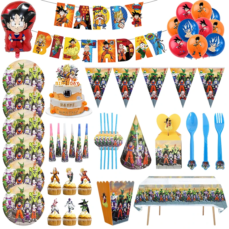 Dragon Ball Birthday Decorations Aluminium Balloon Cake Decoration Son Goku Theme Party Supplies Plates Candy Box Baby Shower