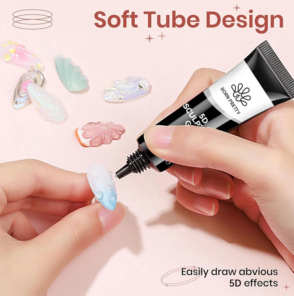 BORN PRETTY 1/2 Stück 8 ml 5D-Bildhauergel mit festem Spiegelpulver, DIY-Nagelprägegel zum Malen, Schnitzen von Nägeln – Detail 4