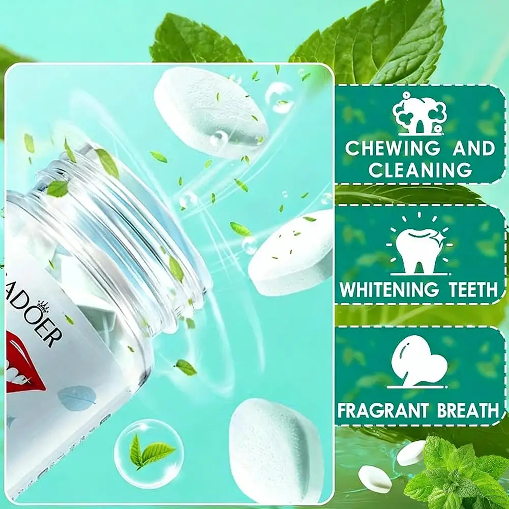 SADOER Chewable Solid Toothpaste Tablets Mint Activated Charcoal Stain Lifting Fresh Breath Remove Smoke Stains Oral Care