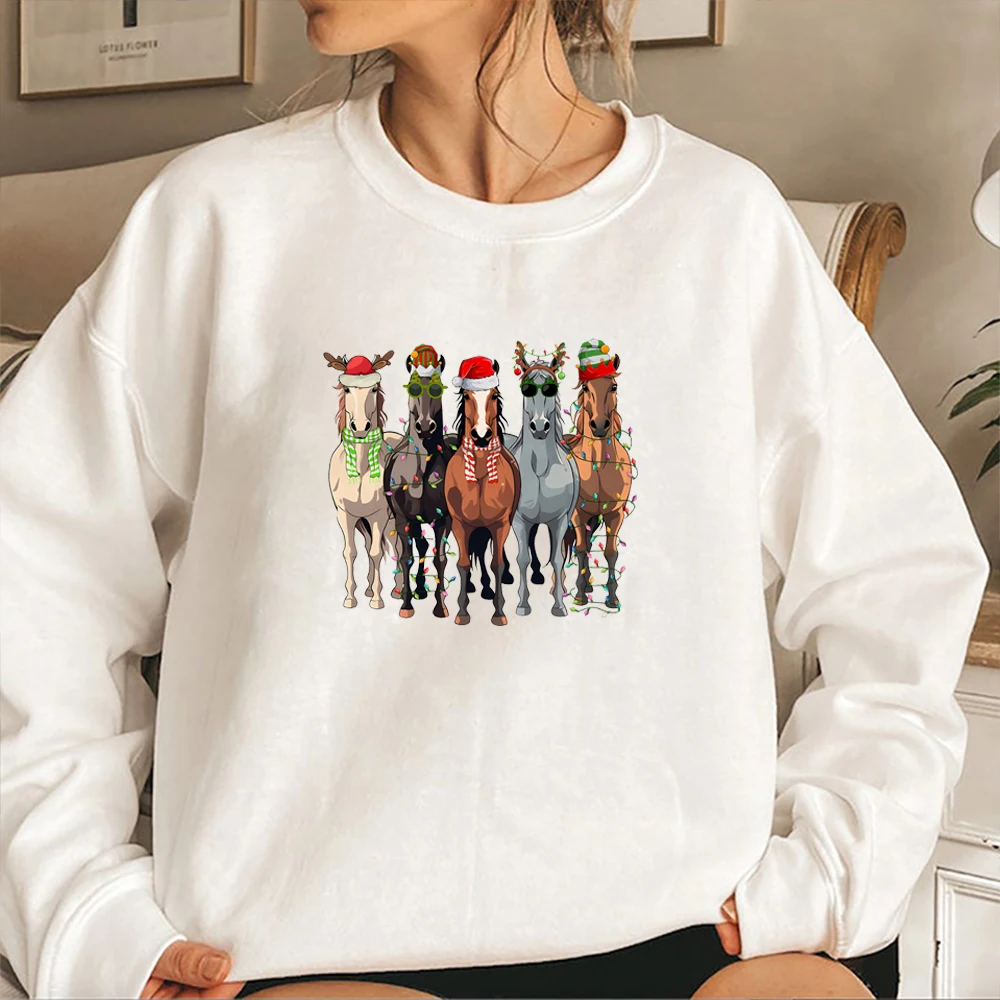 Horse Christmas Sweatshirt Funny Animals Christmas Shirt Horse Graphic Sweater Xmas Winter Clothes Women Sweatshirts