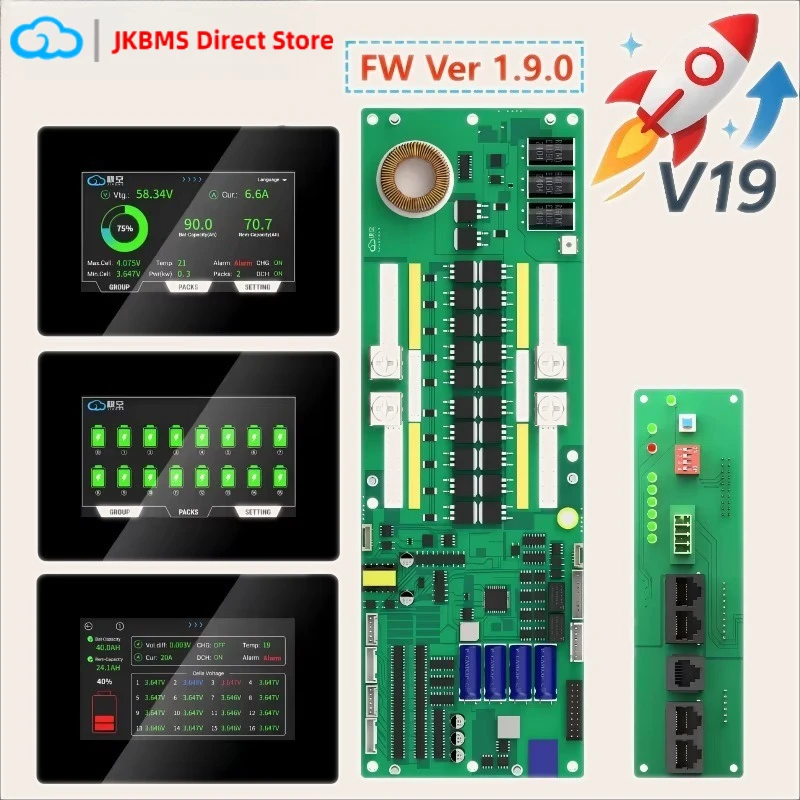 JK 인버터 BMS 1A 2A 액티브 밸런스 V19 4.3 LCD 16S 48V 리튬인산철 배터리 리튬이온 LTO 8S 10S 12S 14S 100A 200A 300A RS232 에너지
