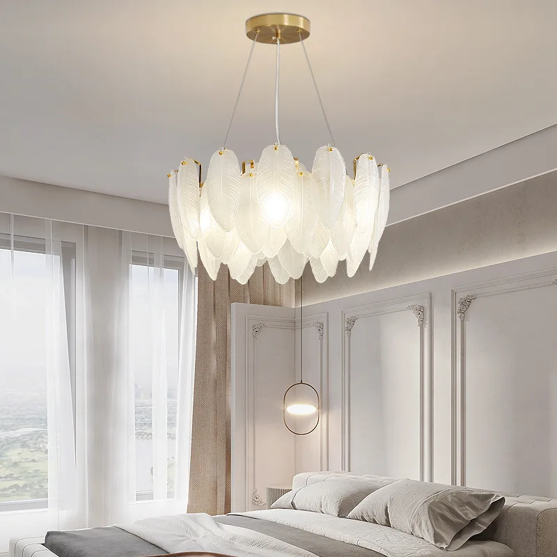 French light luxury living room chandelier Italian post-modern minimalist designer feather glass master bedroom dining room lamp