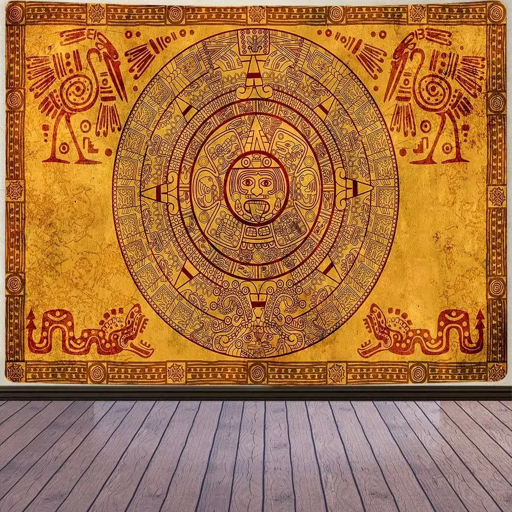 Kalendarz Azteków Gobelin Czarno-Biały Vintage Znak Majów Starożytne Słowa Wiszące Na Ścianę Do Sypialni Salon Dorm Home Decor — zdjęcie 7