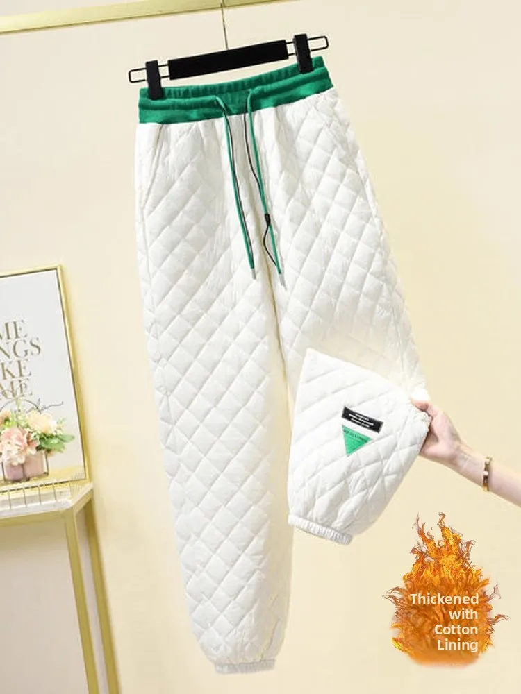 

High-End Women's Workwear Cotton Pants Autumn Spring Outerwear Thiened Diamond id Cotton Pants Heat Resistant Pants