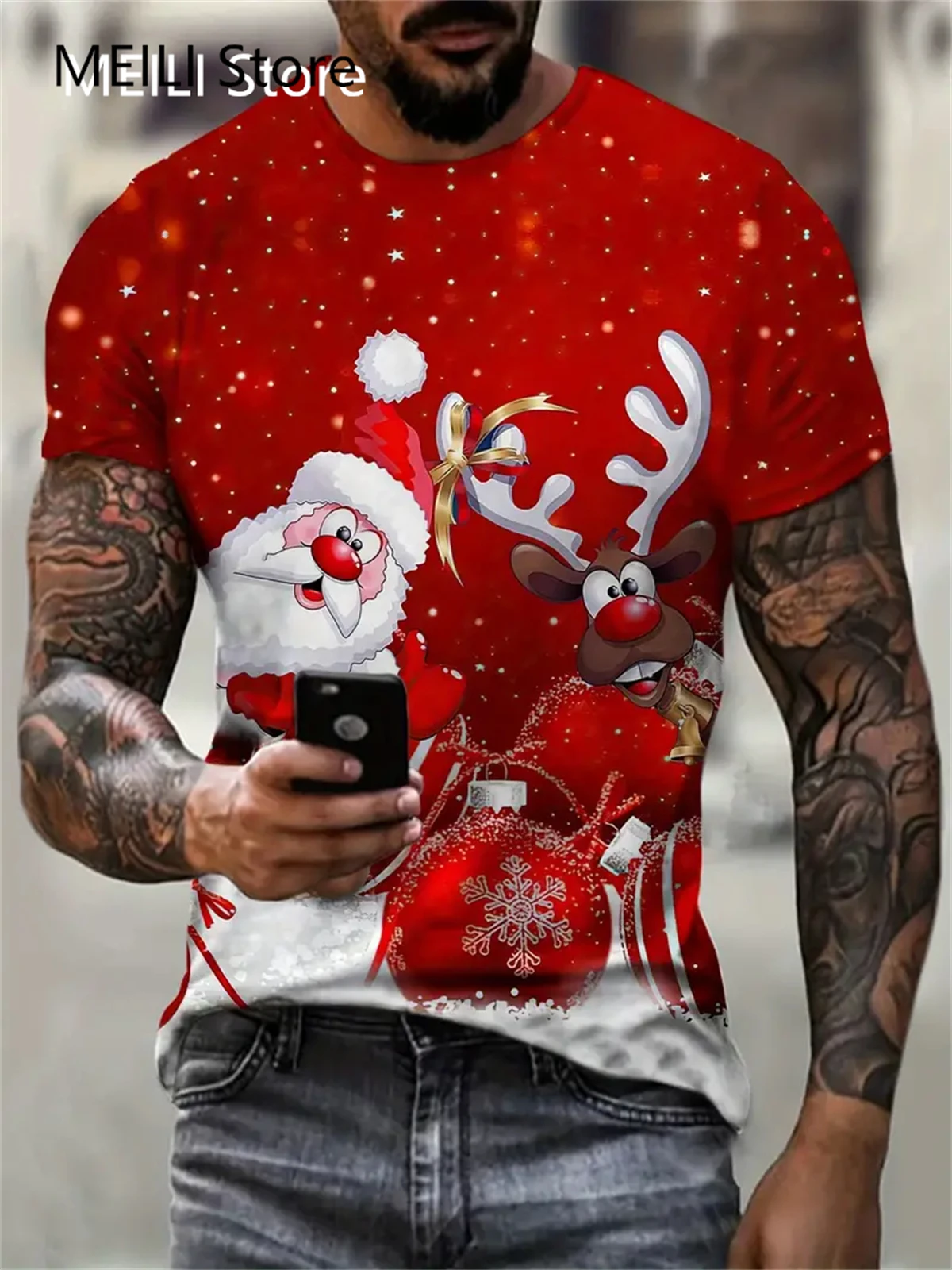 Men's T Shirt Santa Claus Graphic Print Pullover Summer Casual Short Sleeve Tee Funny T-Shirts Male Christmas Oversized Clothing