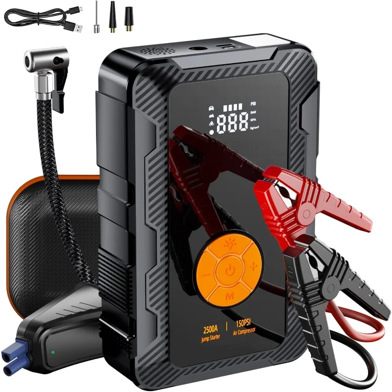 

X6 Jump Starter with Air Compressor, 2500A Car Battery Jumper Starter, Portable (8.5L Gas/8.0L Diesel)