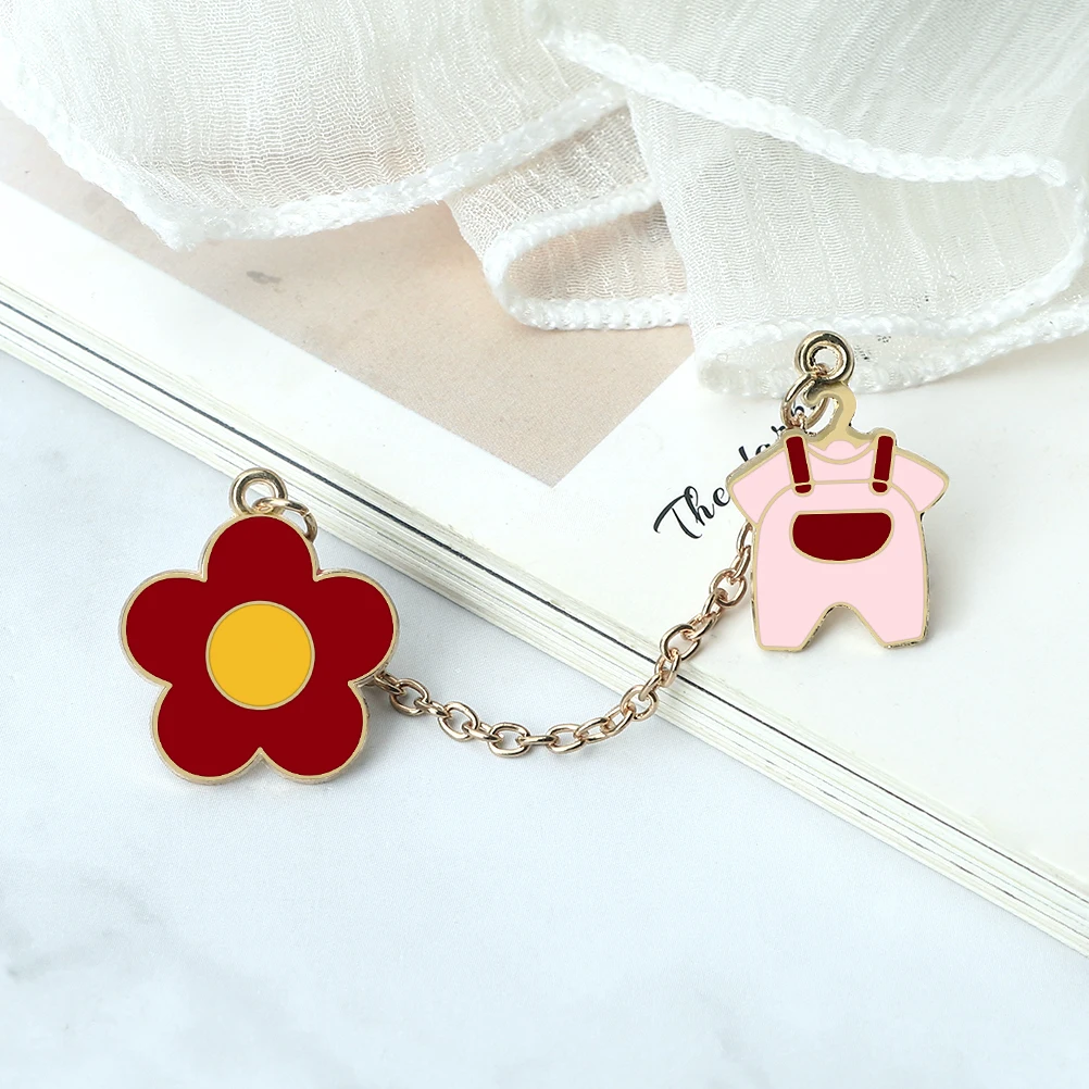 Cute Baby Overalls Cartoon Brooch Funny Flower Metal Chain Backpack Badge Creative Kindergarten Enamel Pin Jewelry Gift for Kids