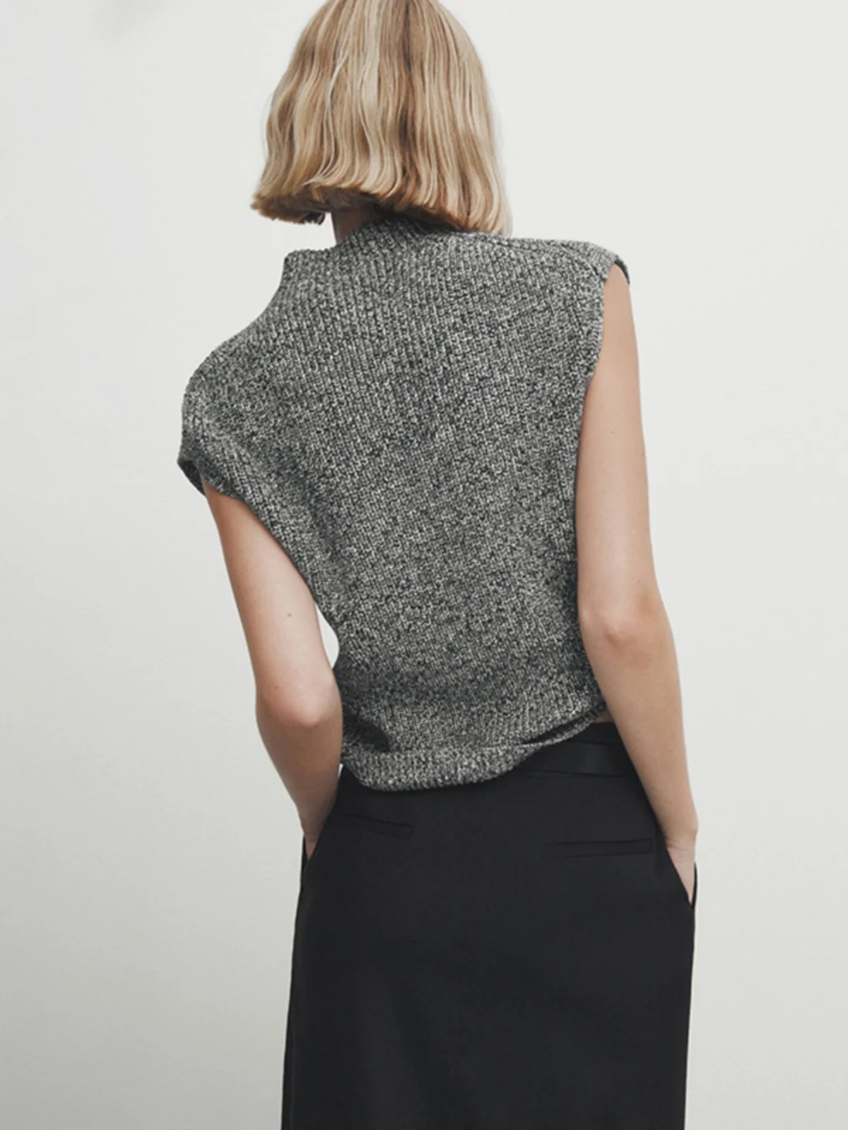 

Женский вязаный жилет 2023, матовый двухцветный пряжа с высоким воротником, ленивый сле, модный хлопок, цвет, чистый сле