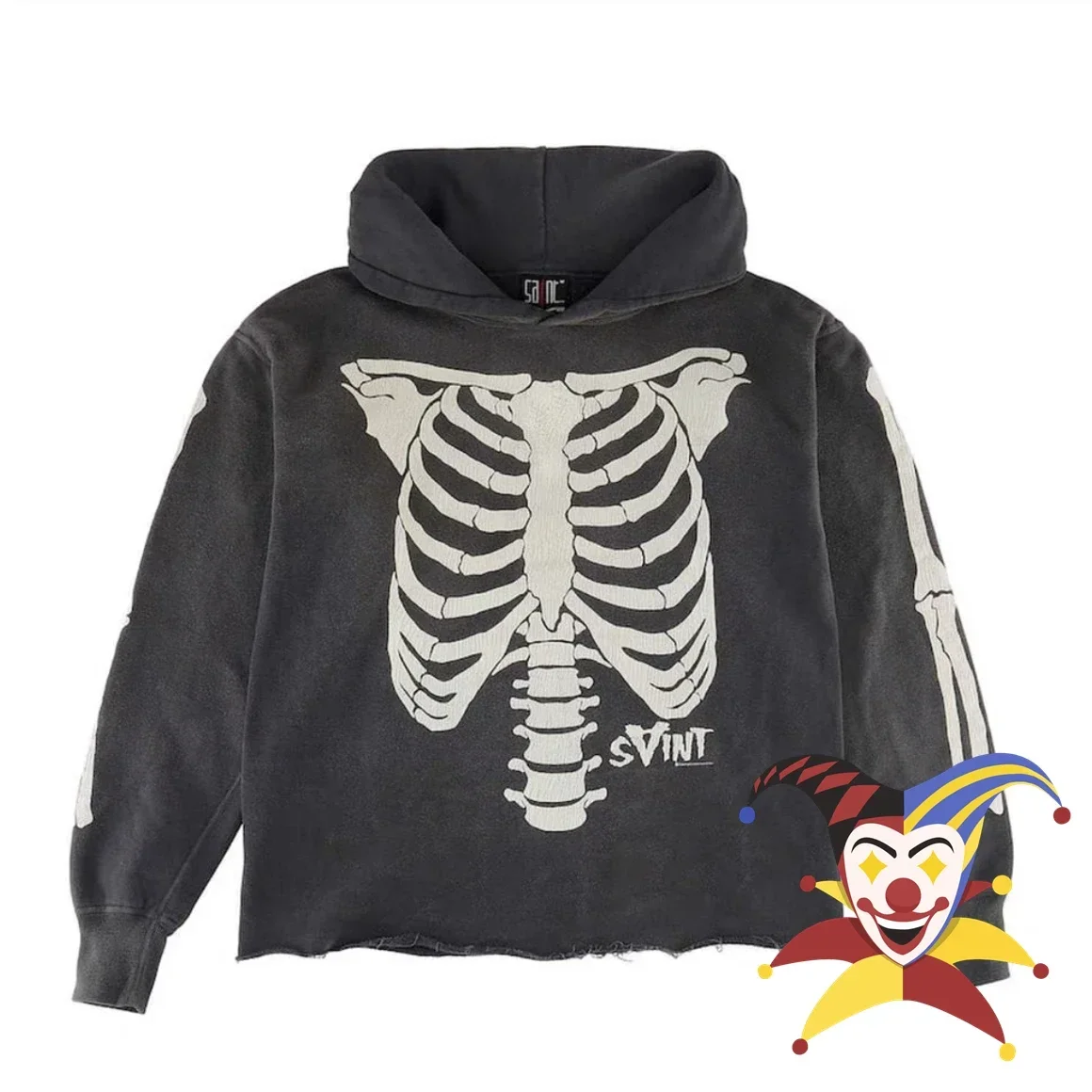 Washed SAINT Hoodie Men Women Skeleton Rib Cracking Printing Pullover