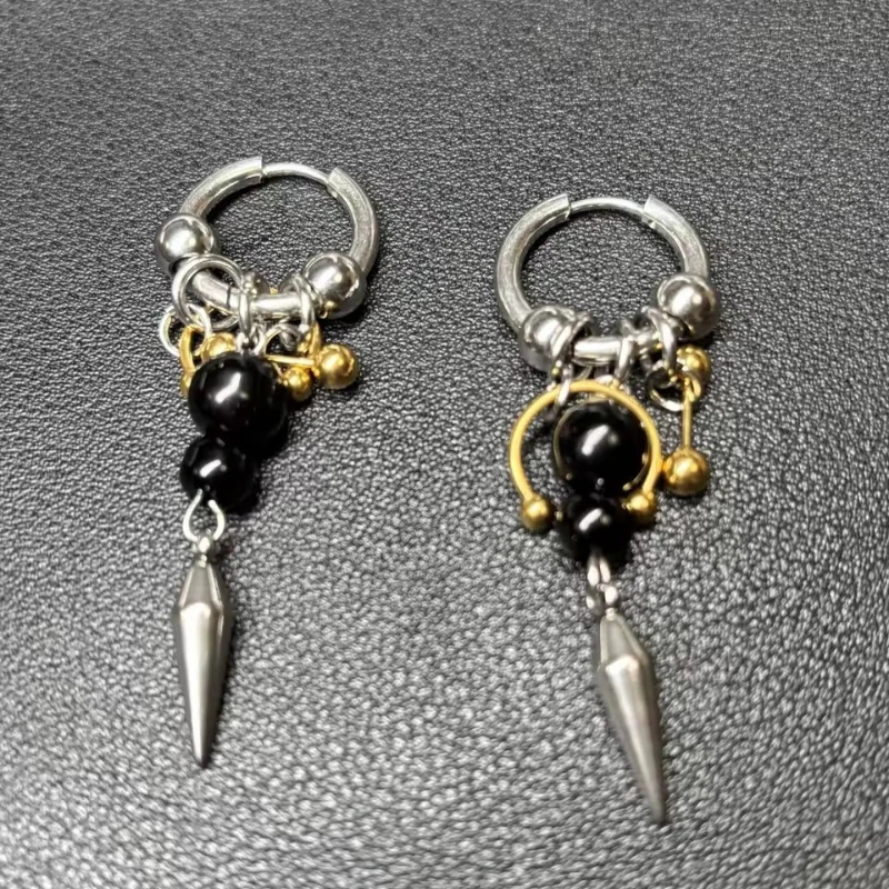 A Pair Punk Y2K Spike Rivet Ball Pearl Hoop Earrings for Women Stainless Steel Pointed Drop Earrings Gothic Hip Hop Jewelry Gift