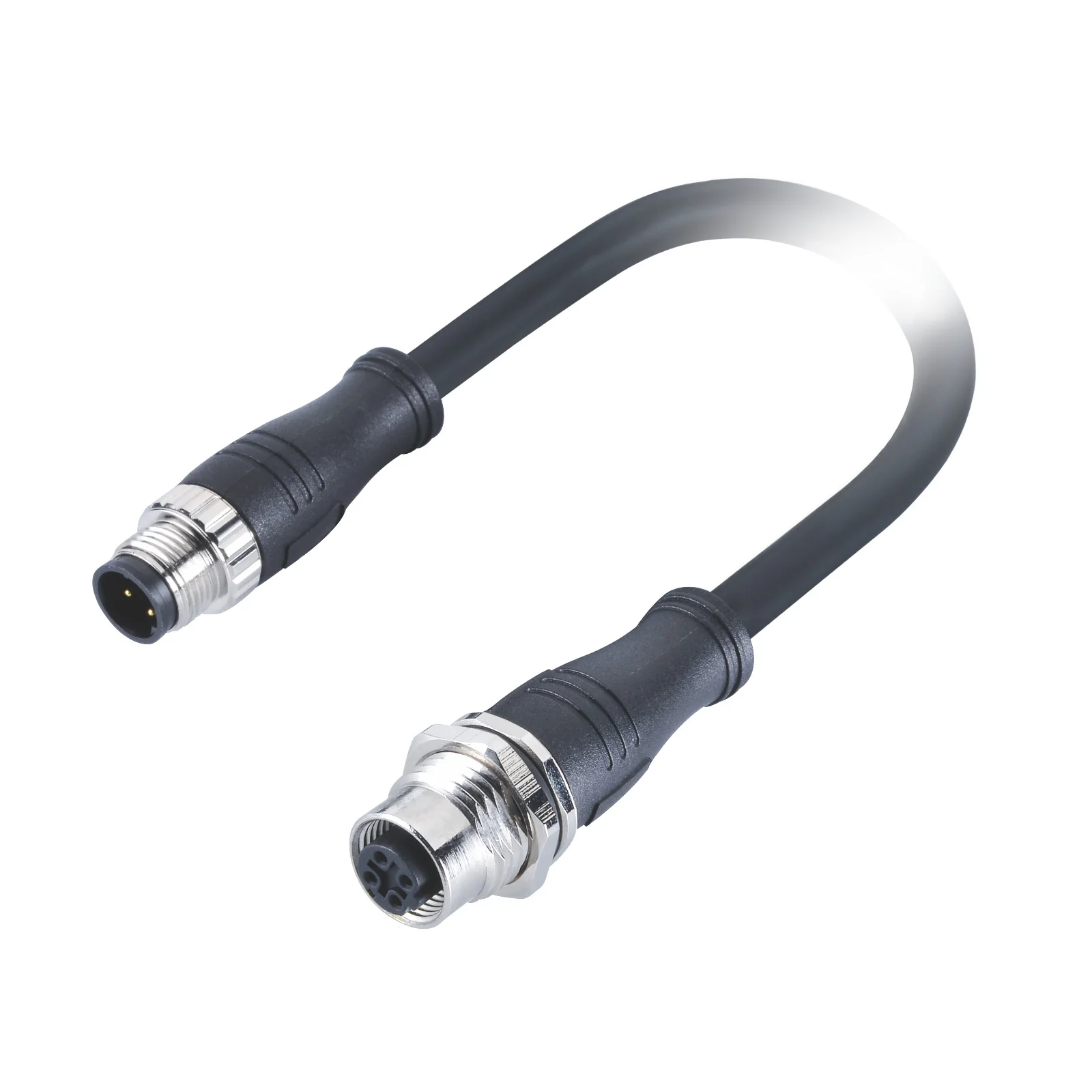 M12 D Code Male 4 Pin Molding Type Connector to Female Panel Mount Connector Molded 1M PVC  5e S/FTP 2x2x22AWG Ethernet Cable