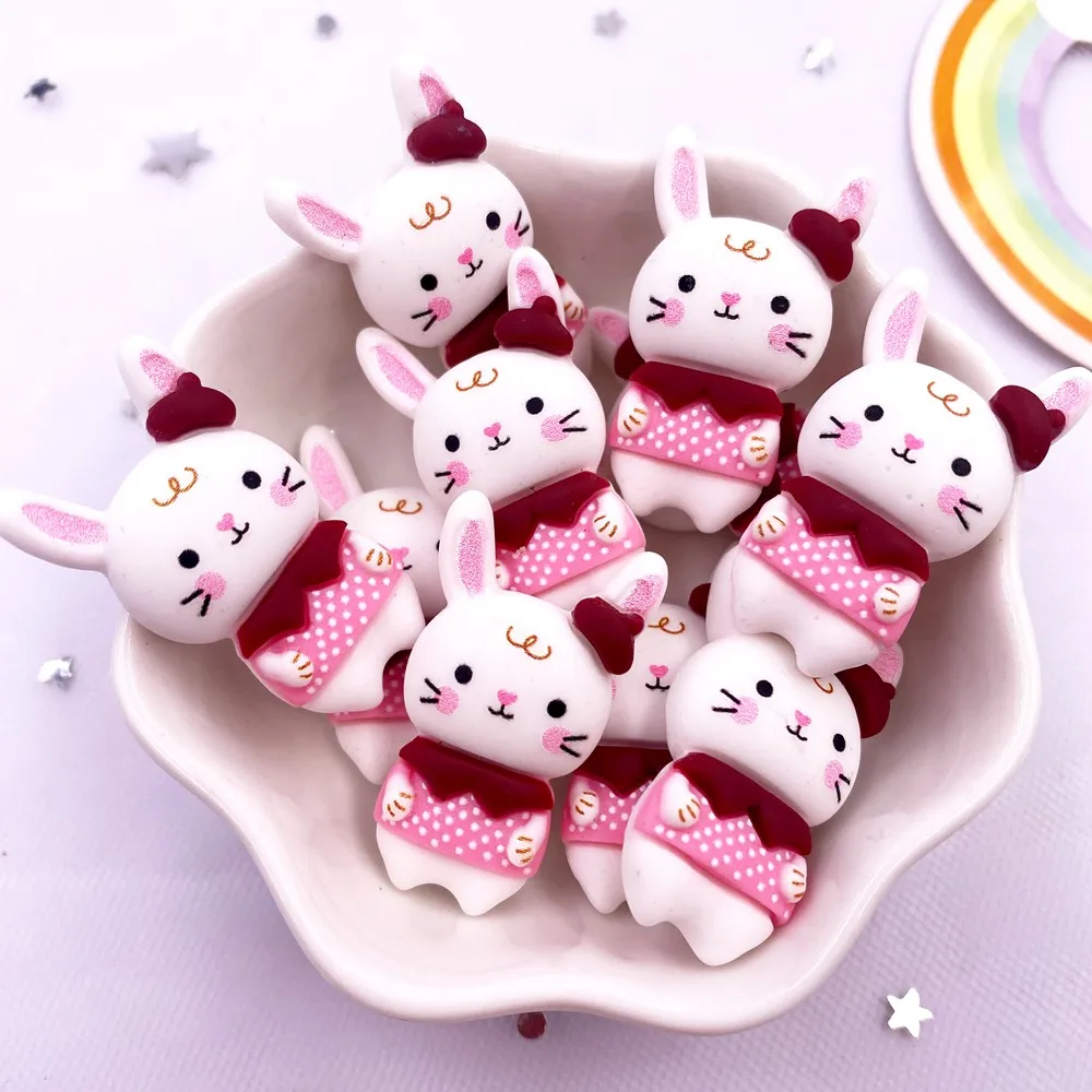Handbemalte Harz Kawaii bunte Kaninchen Bär Pinguin Dinosaurier Flatback Stein Figur 10PCS Scrapbook DIY Bogen Dekor Handwerk OM4 – Detail 6