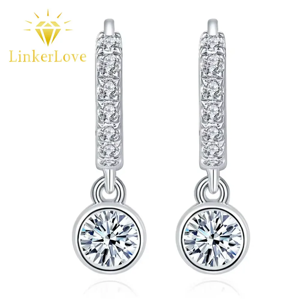 LinkerLove Moissanite Pendant Hoop Earrings for Women 925 Sterling Silver 16mm Dangle Drop Earrings Dainty Jewelry Birthday Gift