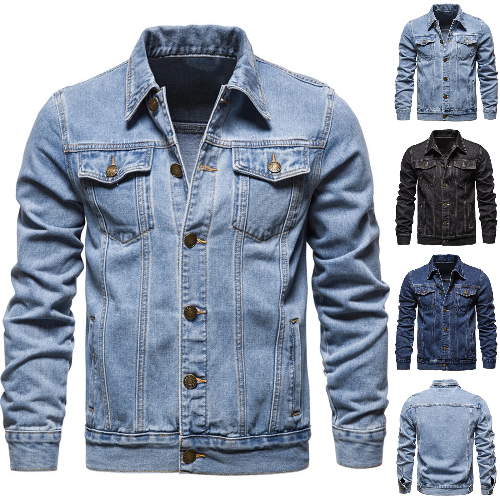 Men's Vintage Fashion Casual and Versatile Slim Fit Denim Jacket Classic Color High-end Streetwear Button Down Cardigan