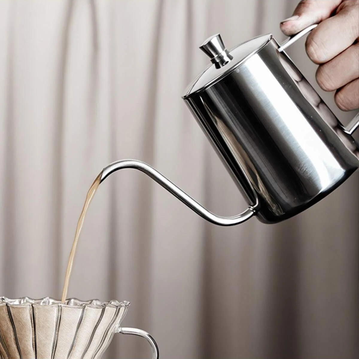 350ml Drip Kettle Coffee Tea Pot With Thermometer Non-stick Coating Food Grade Stainless Steel Thin Mouth Gooseneck Coffee Pot