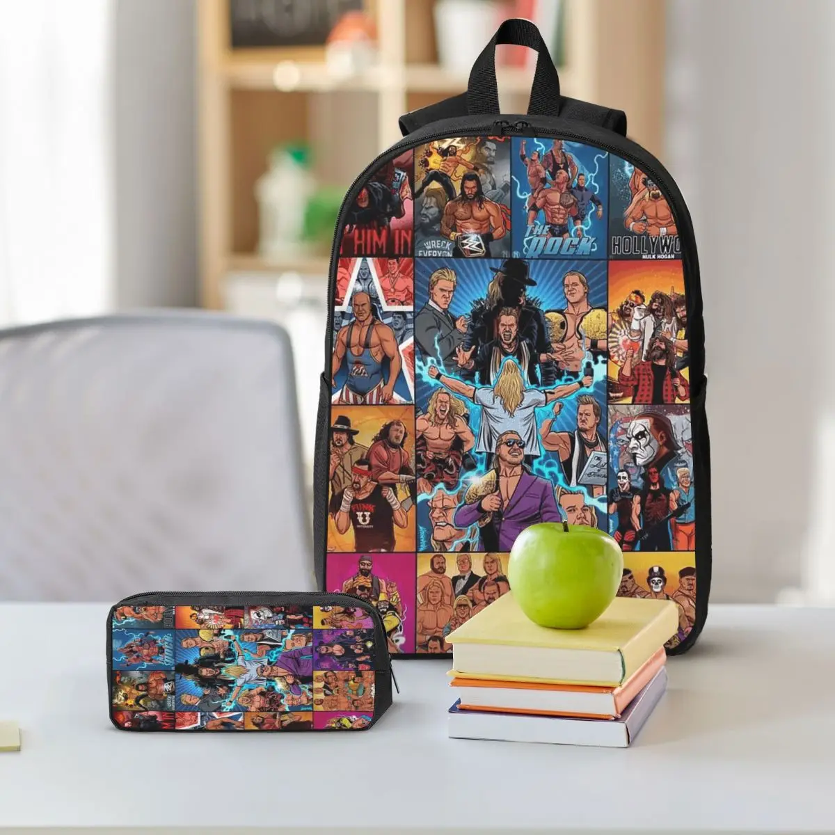 جون سينا احترام حصل عليه الكرتون المصارع على ظهره طالب بنين بنات BookBag حقيبة مدرسية 3ps معزول حقيبة الغداء مقلمة