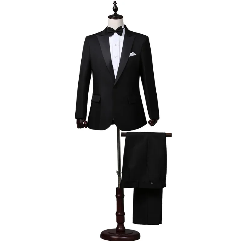 Men White Black Tailcoat Formal Suit Swallow-tailed Coat Pants European Court Prince Stage Costume Dinner Jacket Wedding Set