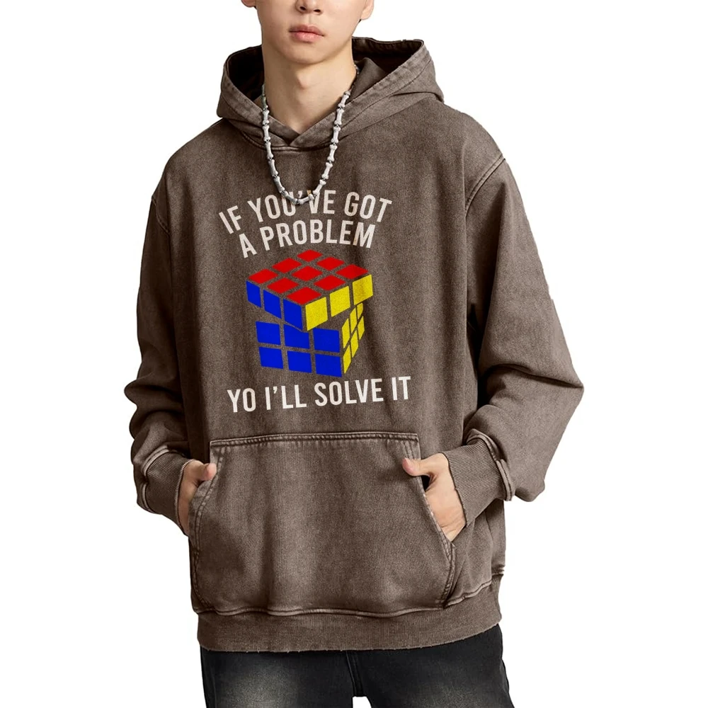 

I'll Solve Your Problems Trendy Graphic Hoodie Cusal Acid Washed Hoodie Retro Graphic Hoodie Vintage Ghetto Y2K Hoodie