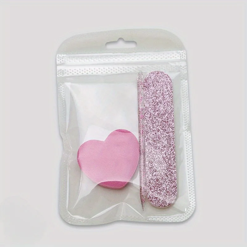 12 Sets Manicure Kit Nail Care Set: Mini File, Heart Sponge and Crystal Stick, Perfect for Polishing Jewelry and DIY Manicure