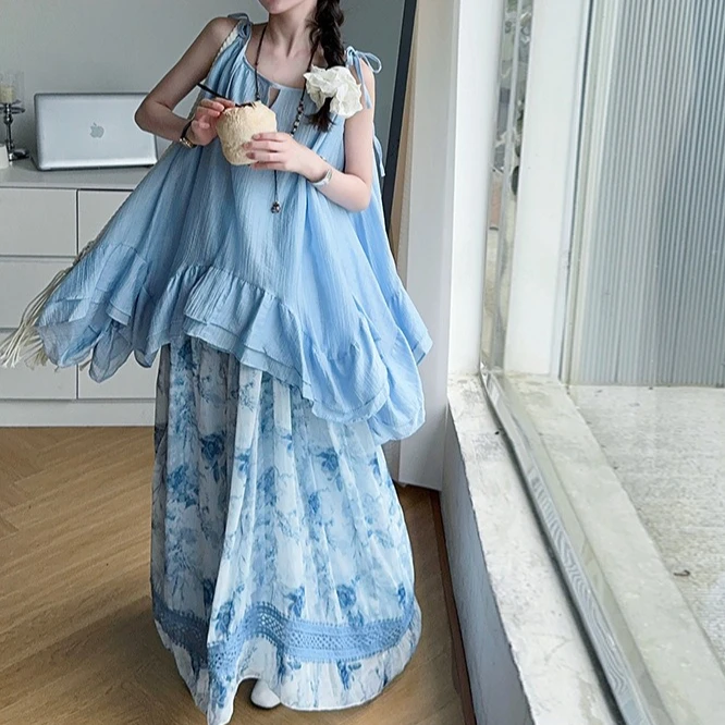 

Girls Suit 2025 Summer New Children's Clothing Korean Style Girl Baby Fashion Lace Halter Skirt Two Sets of Casual Simple Daily