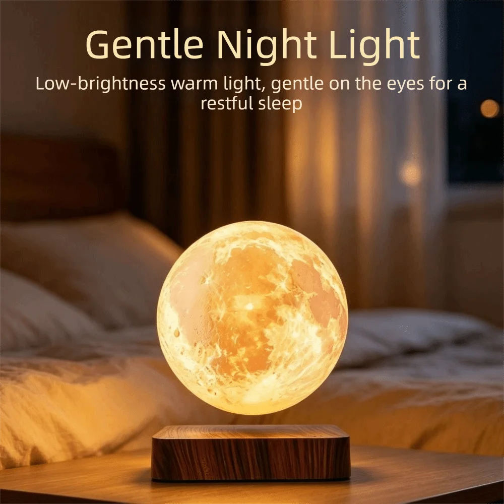 Unique Rotating Moon Lamp LED Wooden Base Floating Lamp 3D Print Magnetic Floating Levitating Lamp Room Decor