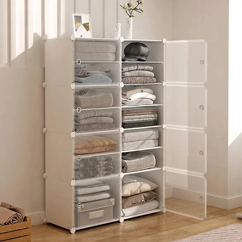& Plastic Portable Folding Wardrobe White Storage Locker Minimalist Clothing Cupboard for Small Room