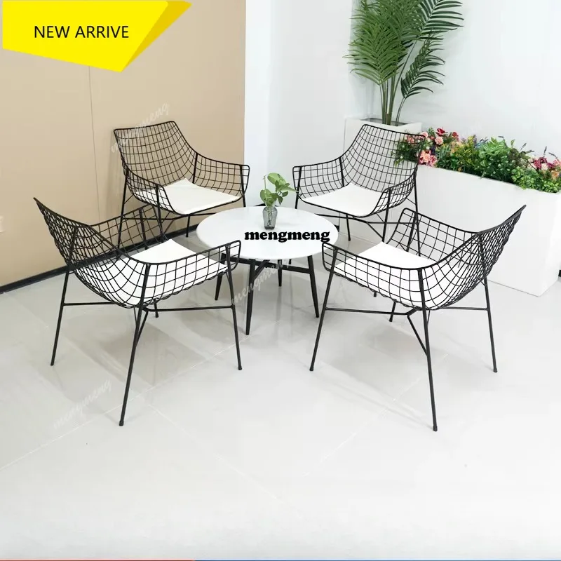 

M138 Outdoor wrought iron table and chair set combination outdoor courtyard stainless steel table and chair cafe