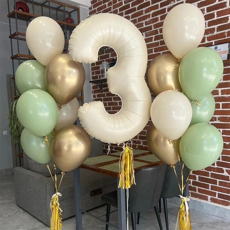 15pcs 32inch Cream Color Number Foil Balloons Birthday Party Decorations Kids Boy Girl 1 2 3 4 5 6 7 8 9 Year Old Supplies