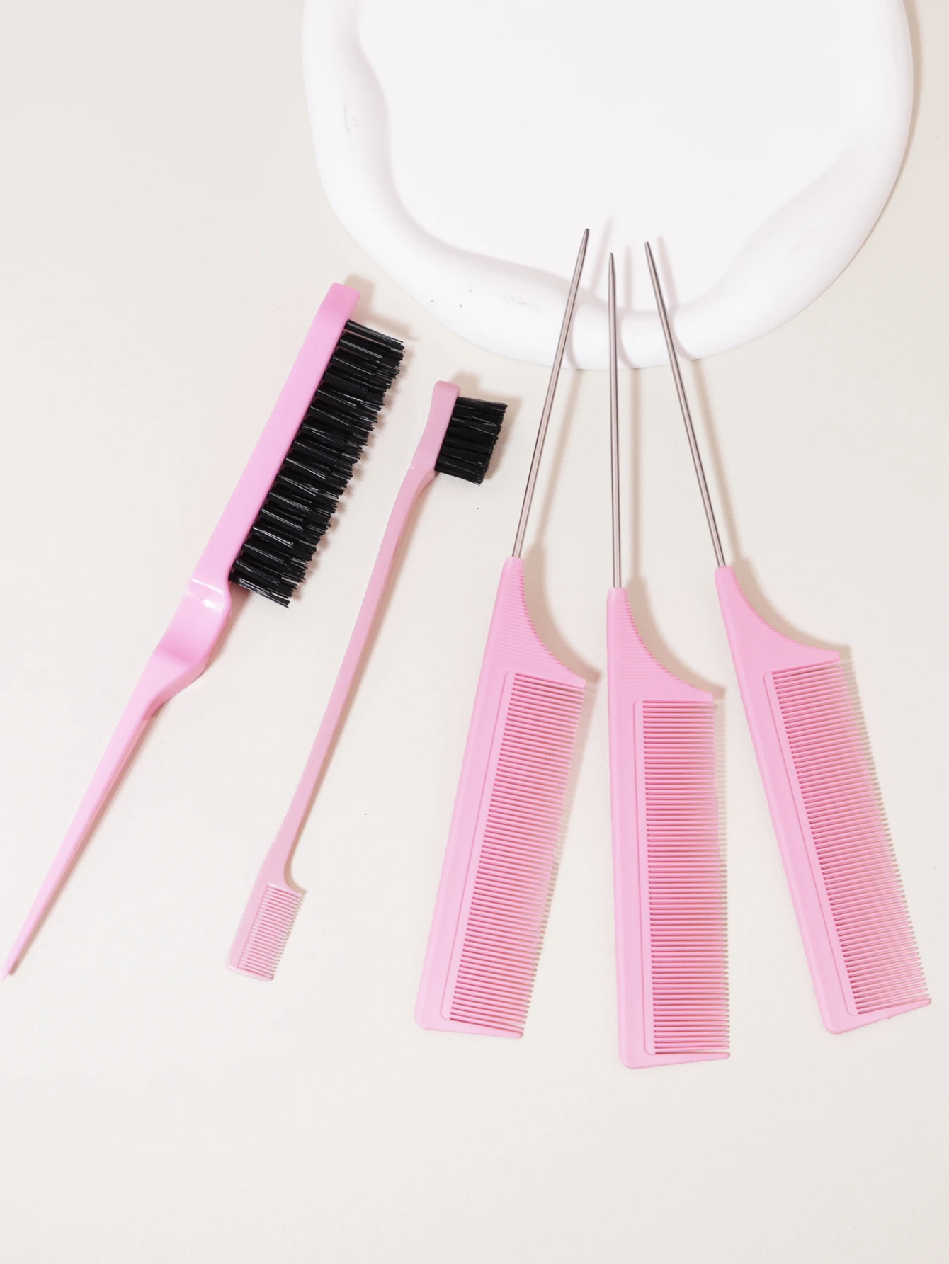 

5piece set thickened stainless steel pointed tail comb, edge controlled hair tearing dual head brush Special for real hair wigs